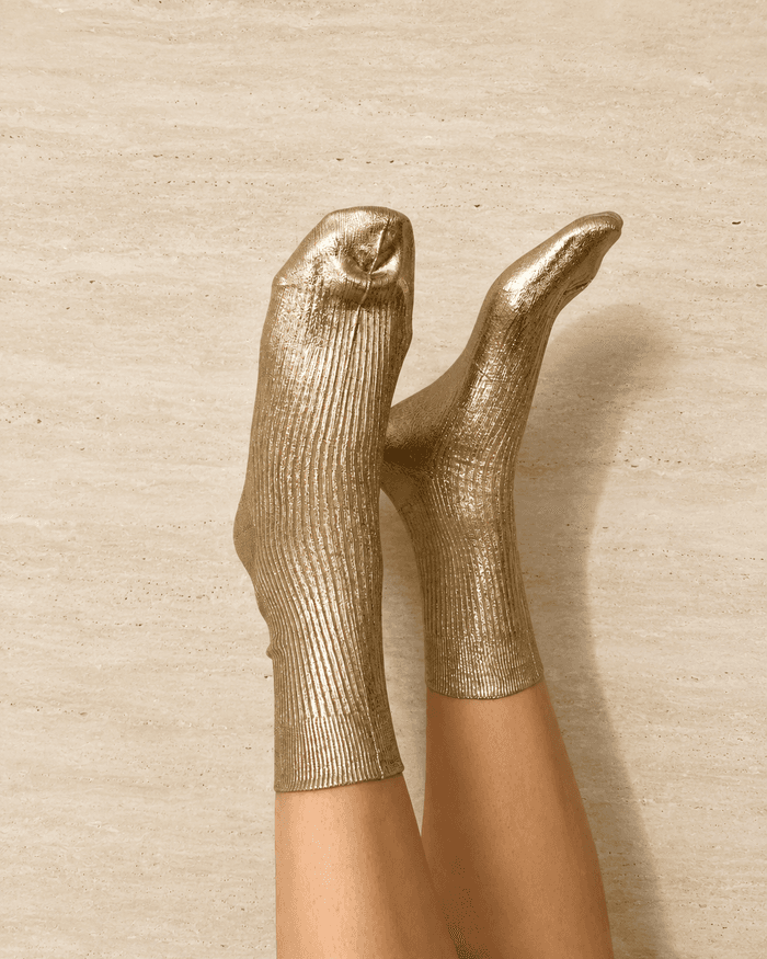 Champagne metallic silk socks