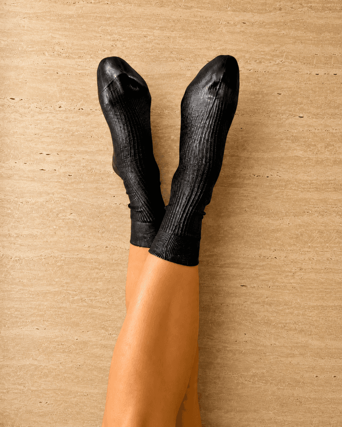 Black metallic silk socks