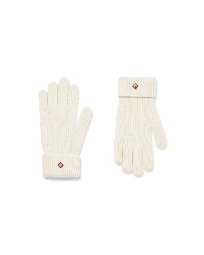 Cream knitted wool gloves