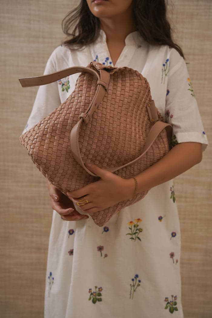 Blush woven leather tote