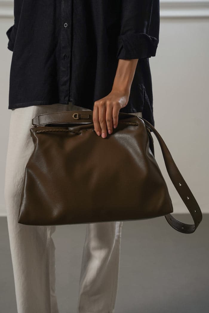 Olive leather shoulder bag