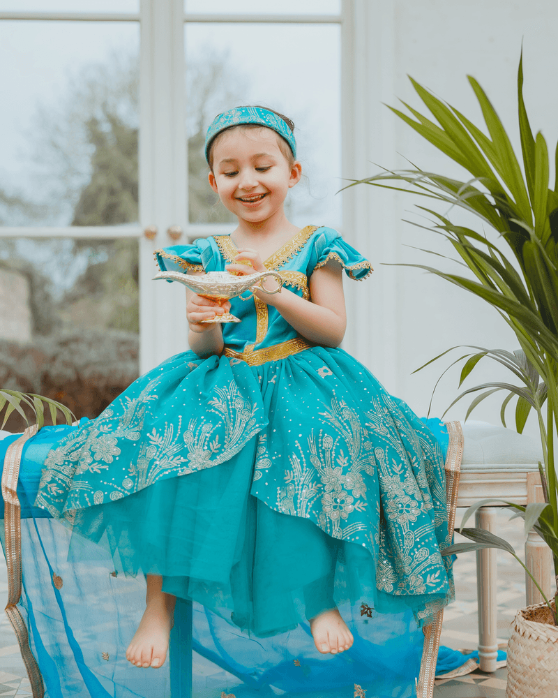 A girl in an embroidered dress