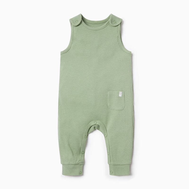 Sage ribbed baby dungarees
