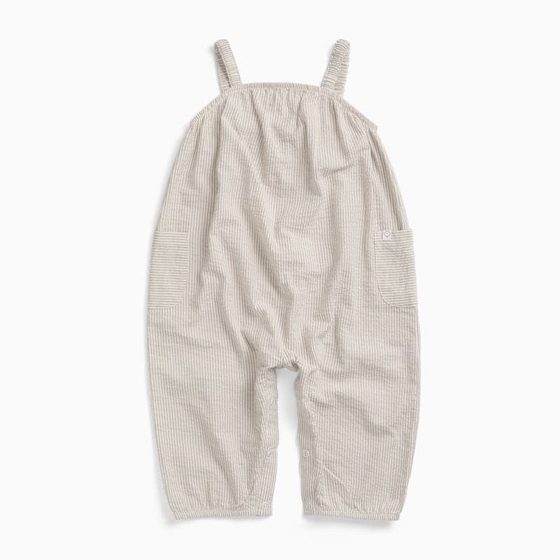 Oatmeal striped cotton baby dungarees