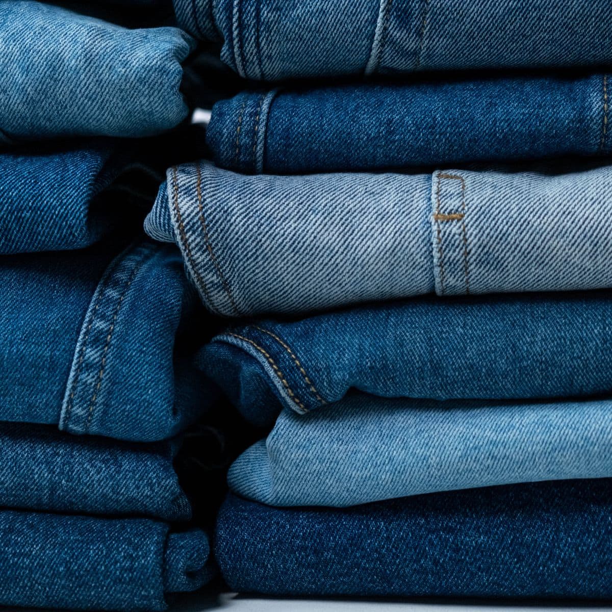 Folded denim in varied indigo washes