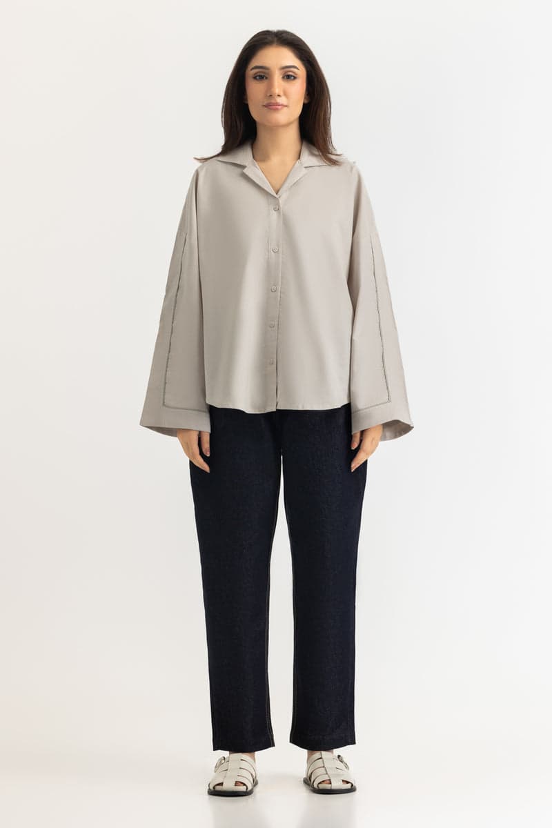 Stone bell-sleeve western shirt