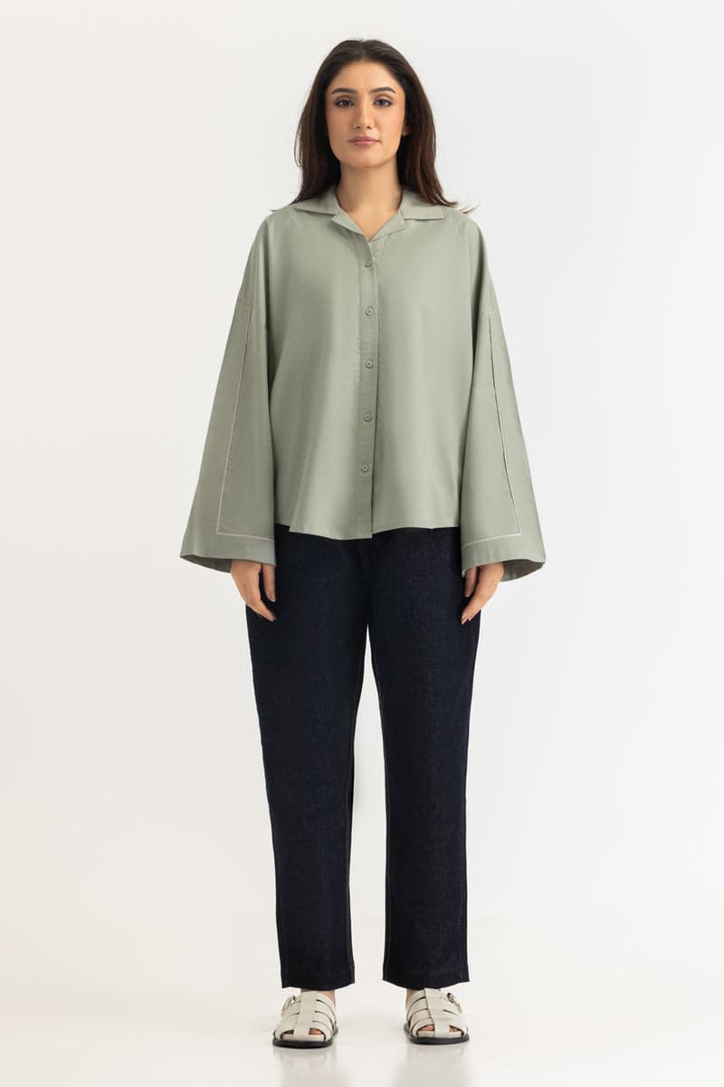 Sage bell-sleeve western shirt