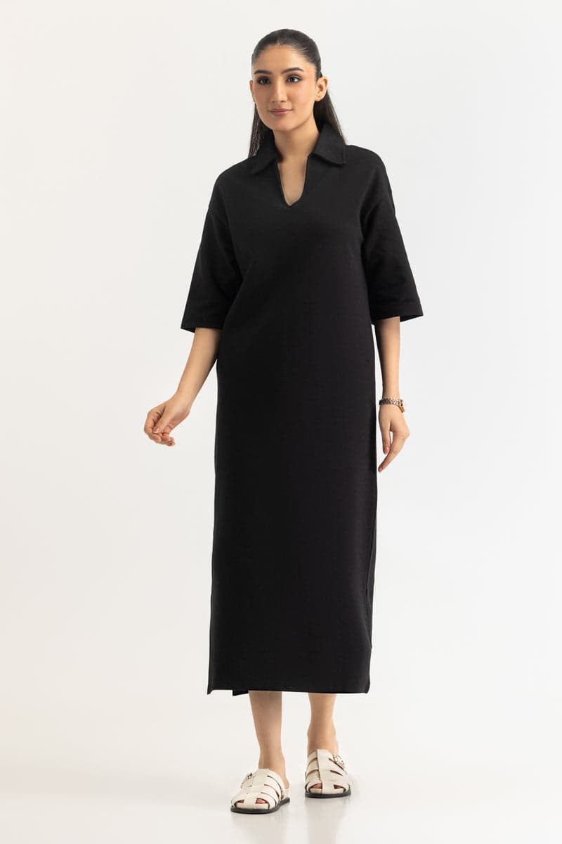 Black collared minimal maxi dress