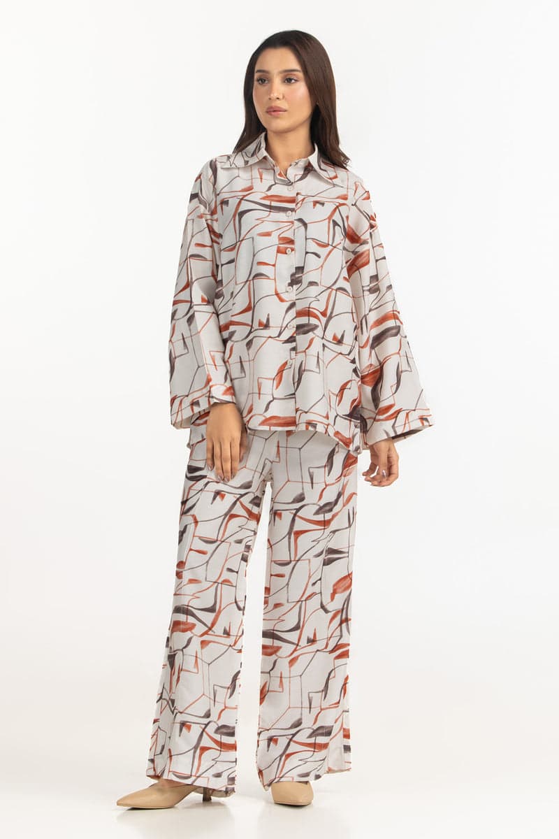 Ivory abstract-print co-ord set