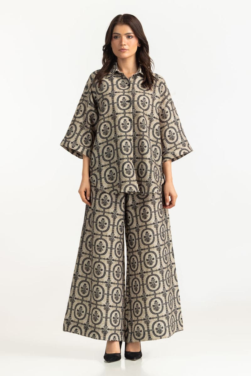 Beige motif-print co-ord set