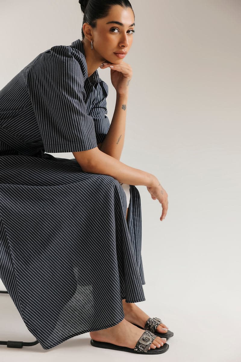 Navy pinstripe western dress