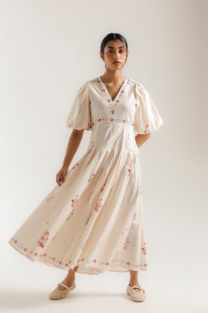 Ivory floral-embroidered maxi dress