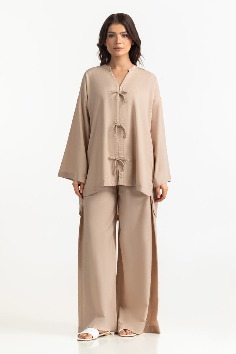 Sand tie-front kurta co-ord