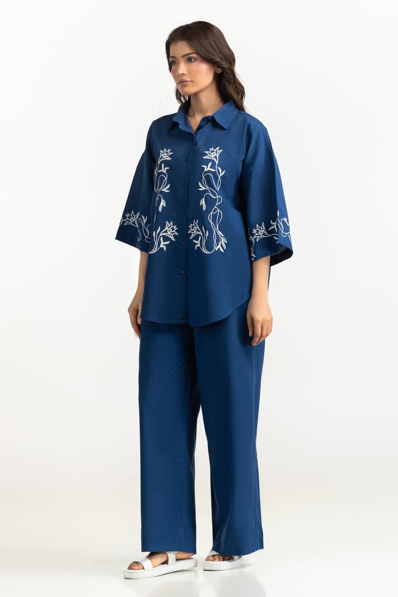 Navy white-embroidered co-ord set