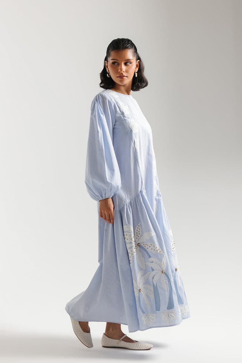 Sky blue embroidered maxi dress