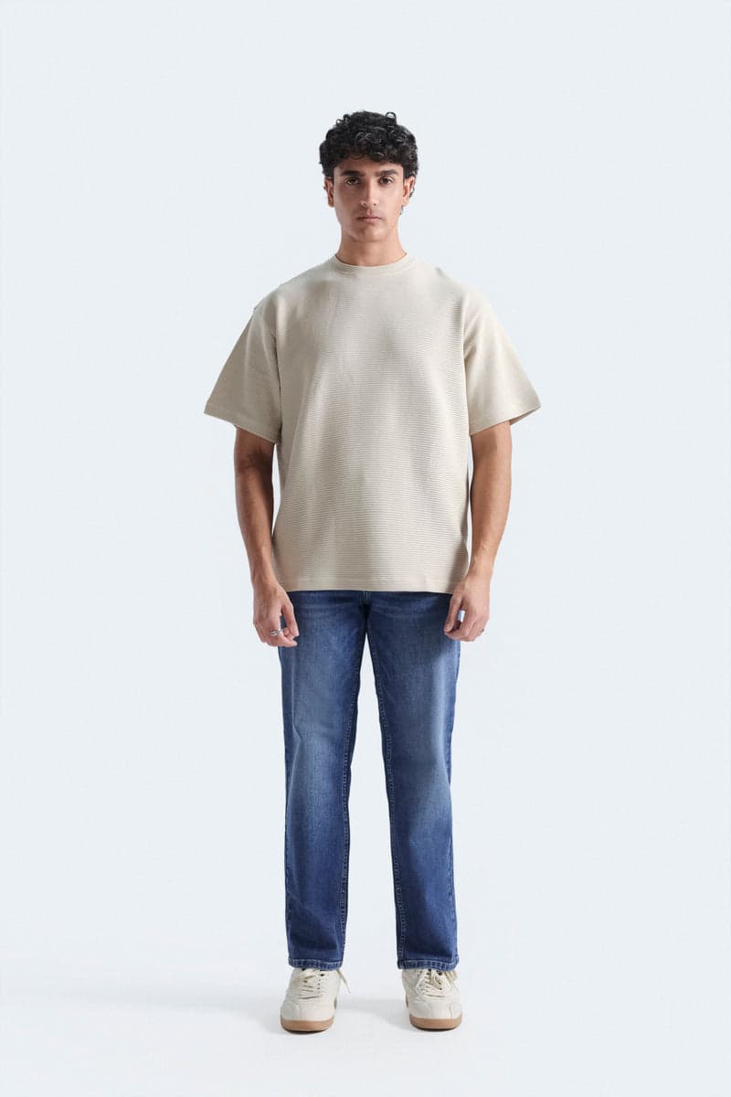 Ecru waffle-textured t-shirt