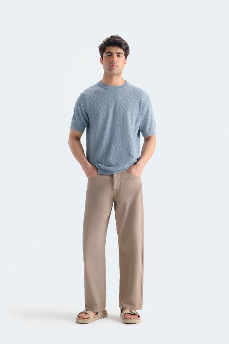 Dusty blue textured knit t-shirt