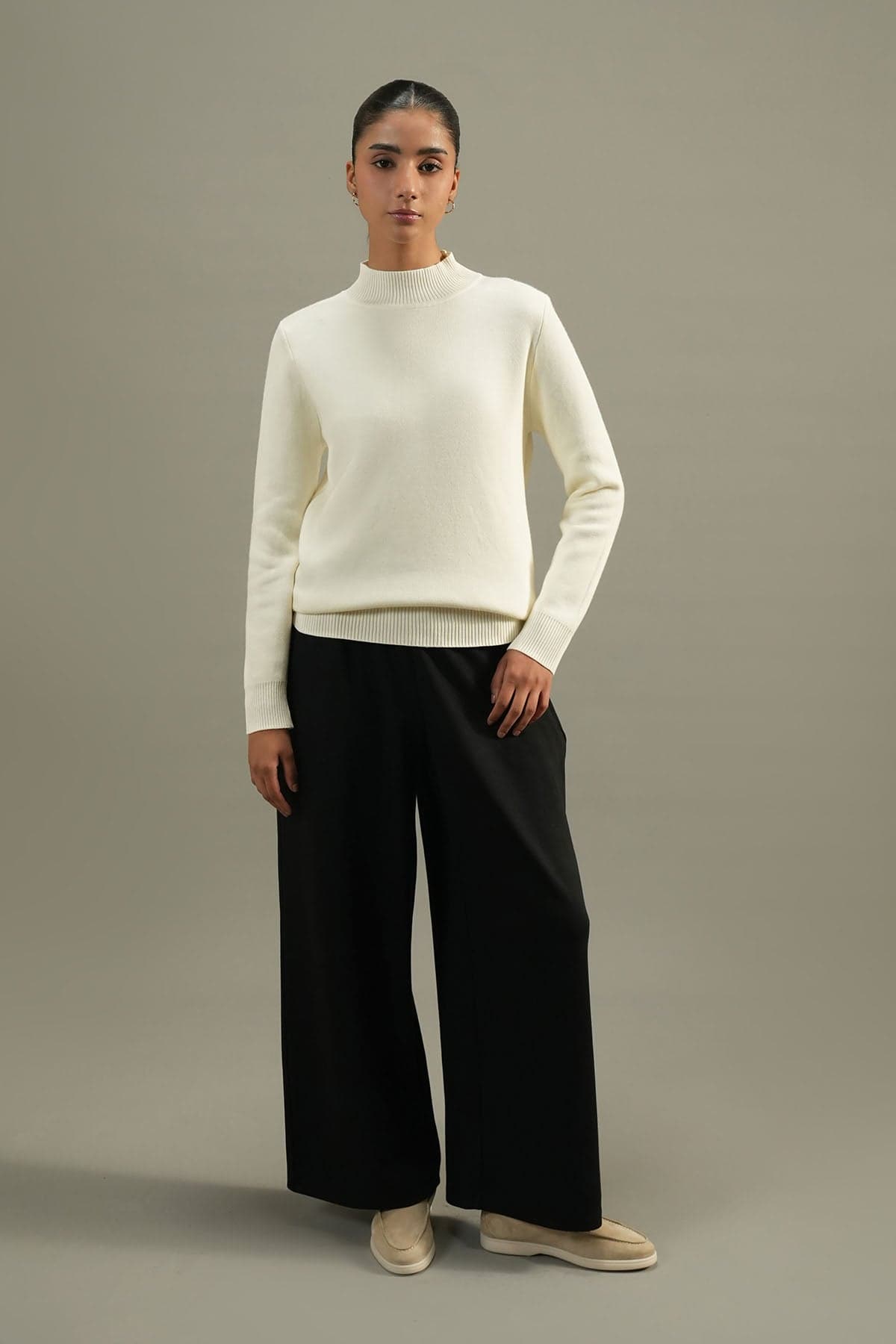 Ivory crew-neck knit sweater