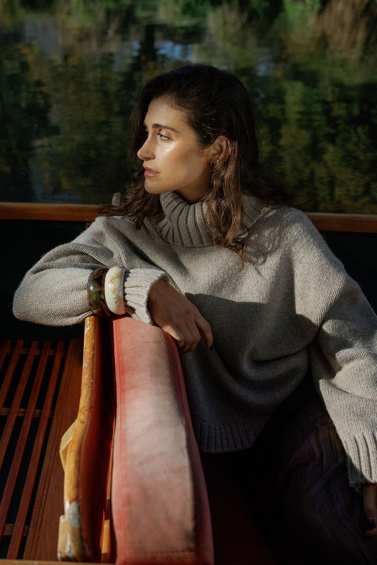 Natural marle wool-blend roll-neck sweater