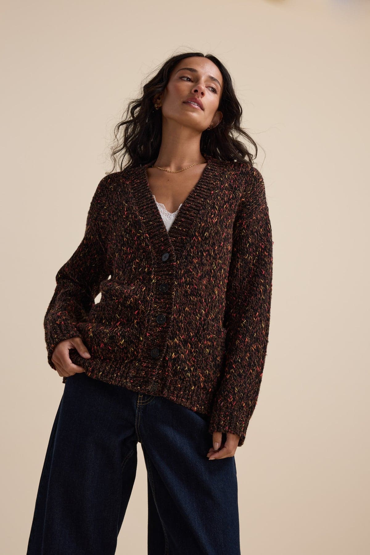 Oversized speckled merino-blend cardigan