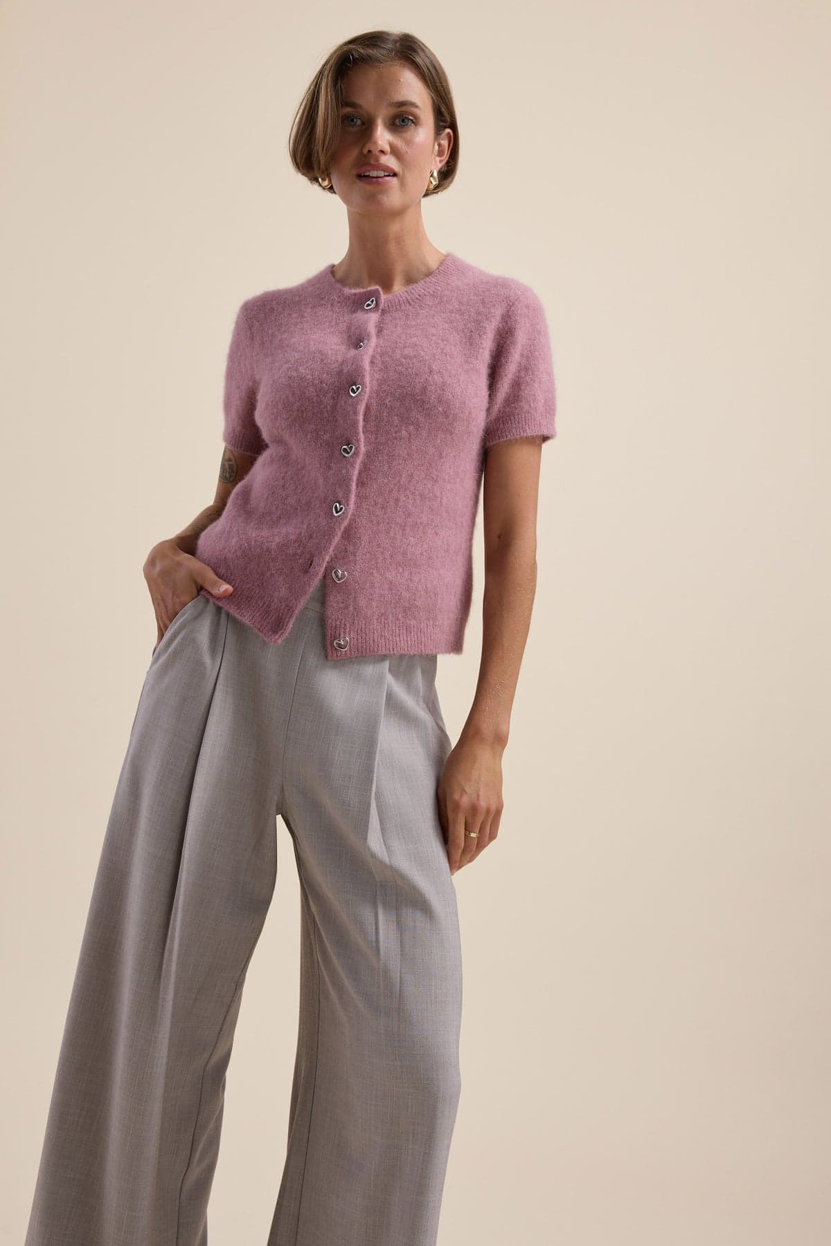 Pink luxe whisper short-sleeve cardigan