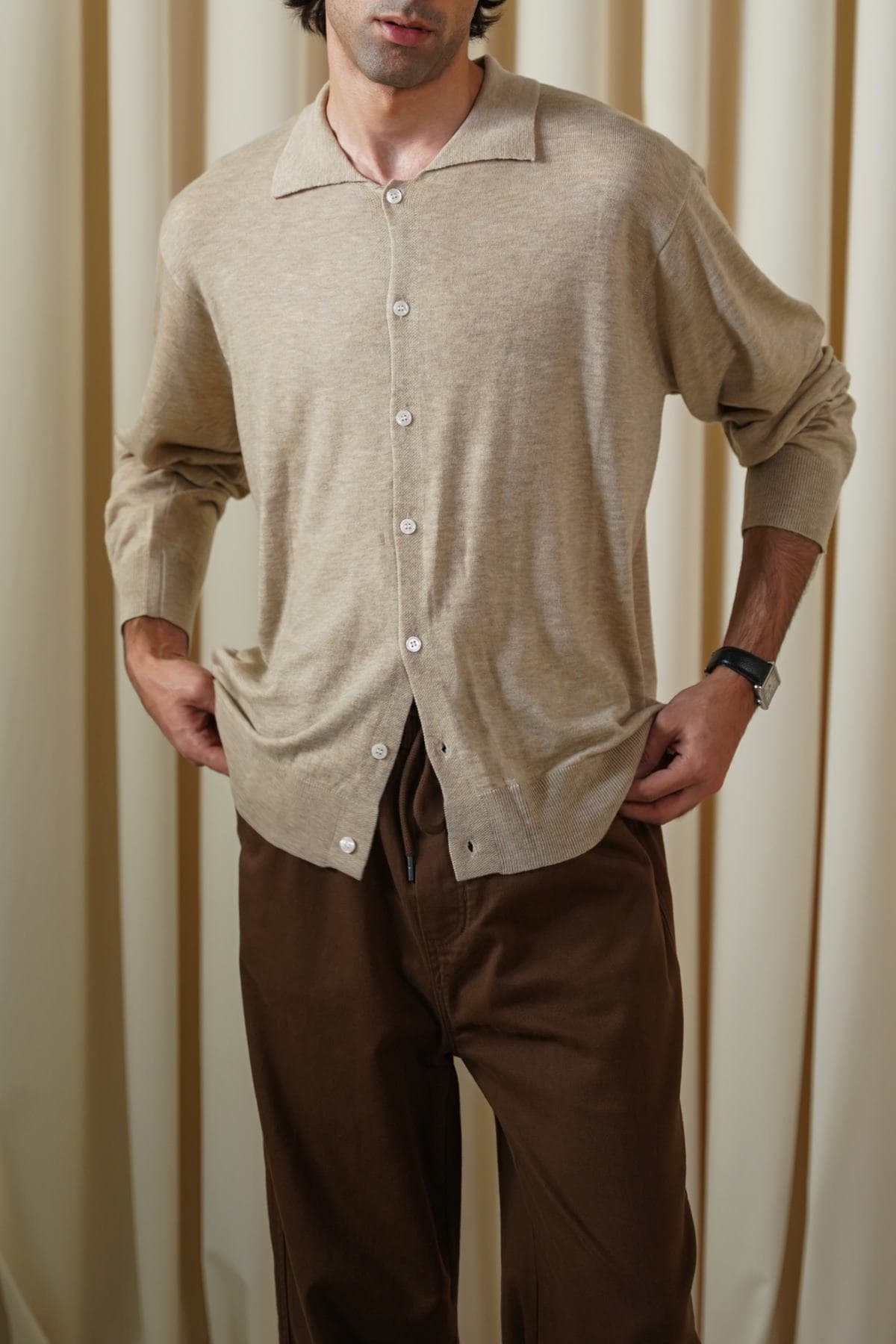 Beige classic knit cardigan