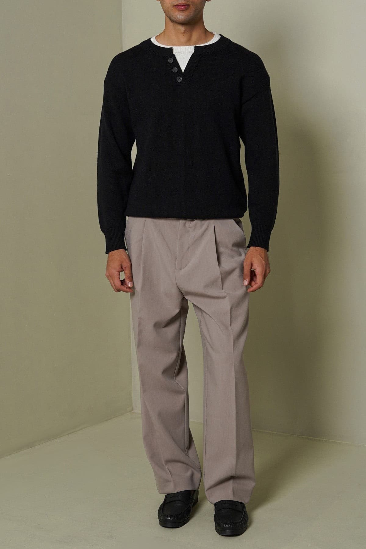 Black campus henley knit sweater