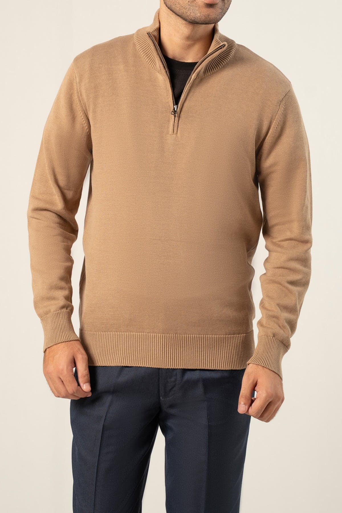 Quarter-zip cotton knit sweater