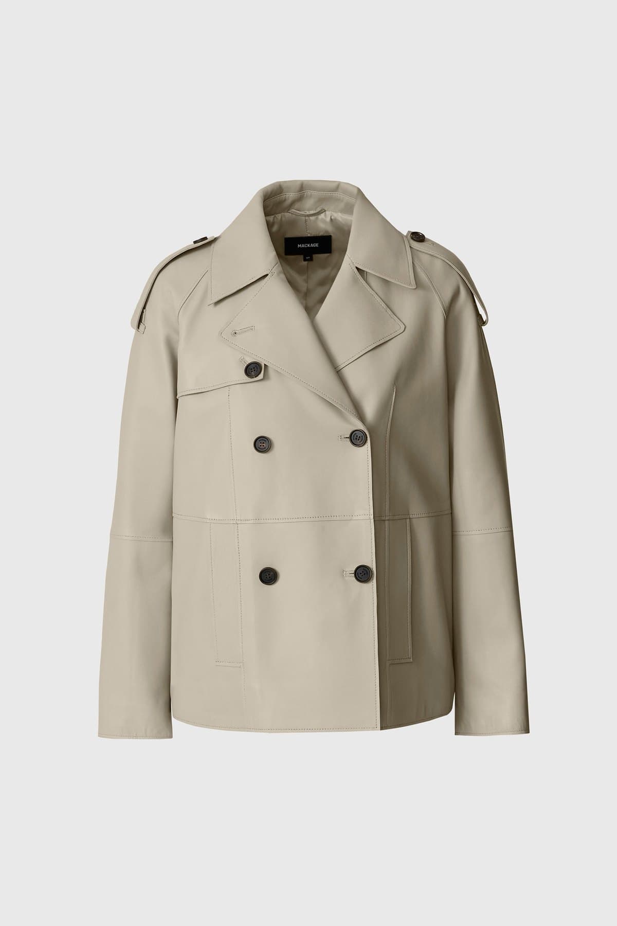 Beige taupe leather peacoat