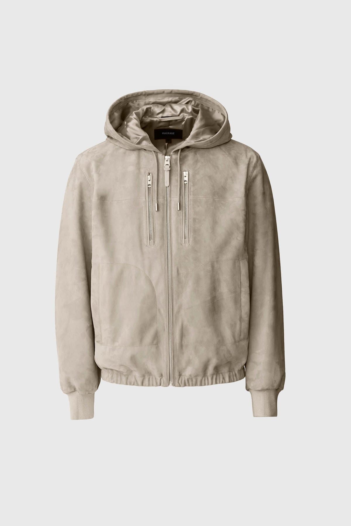 Stone taupe hooded suede jacket