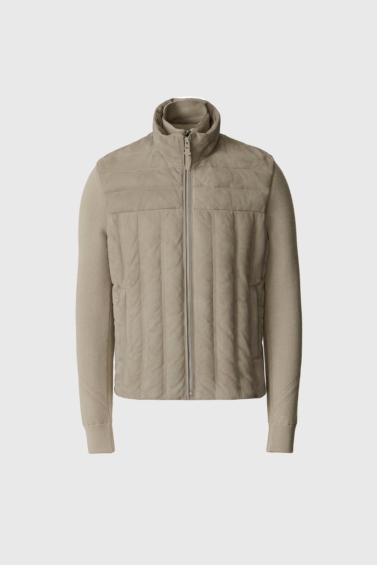 Taupe quilted leather-trim jacket