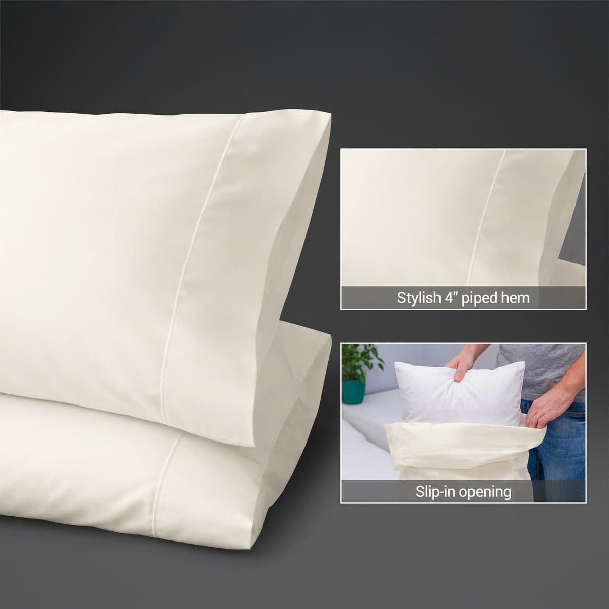 A pair of white cotton pillowcases