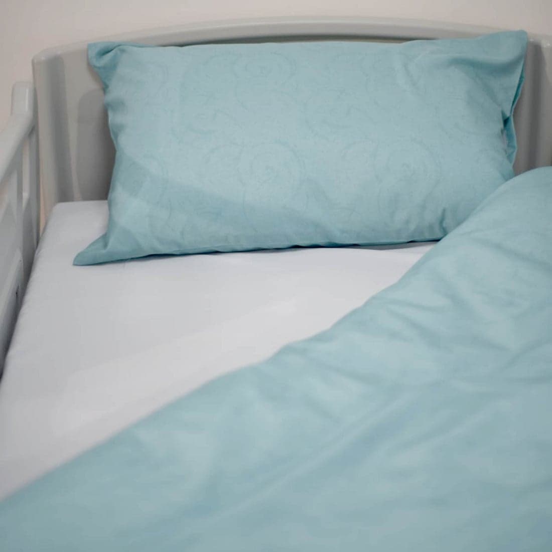 Light blue hospital bed linen