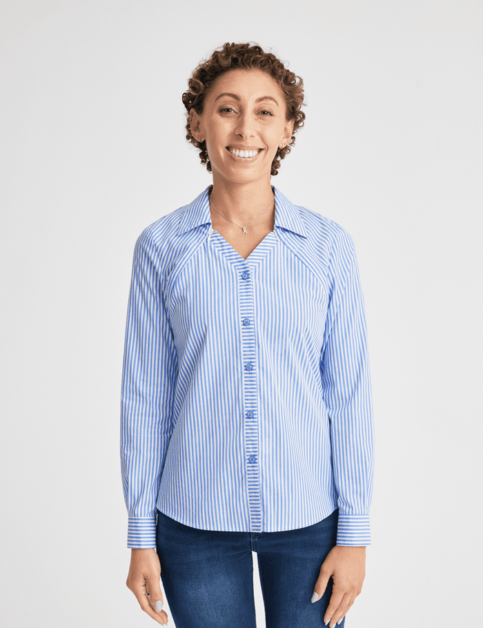 Blue stripe chest-port access shirt
