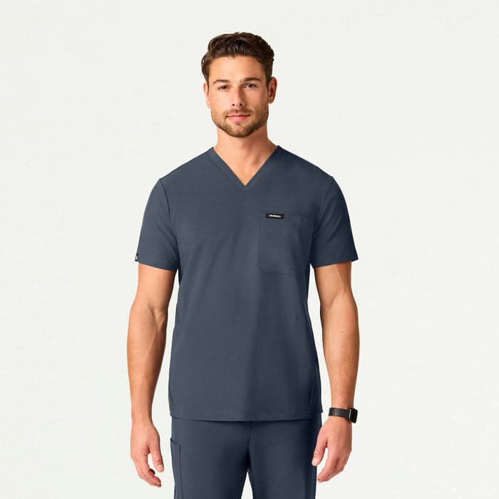 Carbon grey three-pocket scrub top