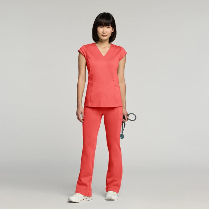 Coral mock-wrap scrub set