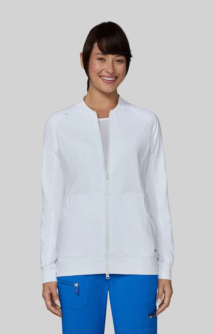 White zip-front scrub jacket