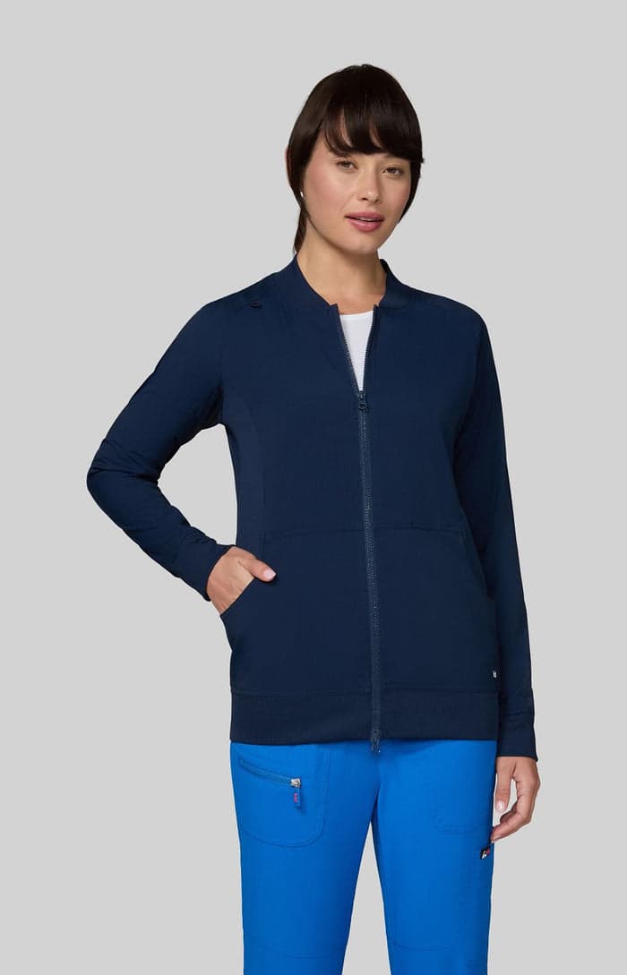 Navy zip-front scrub jacket