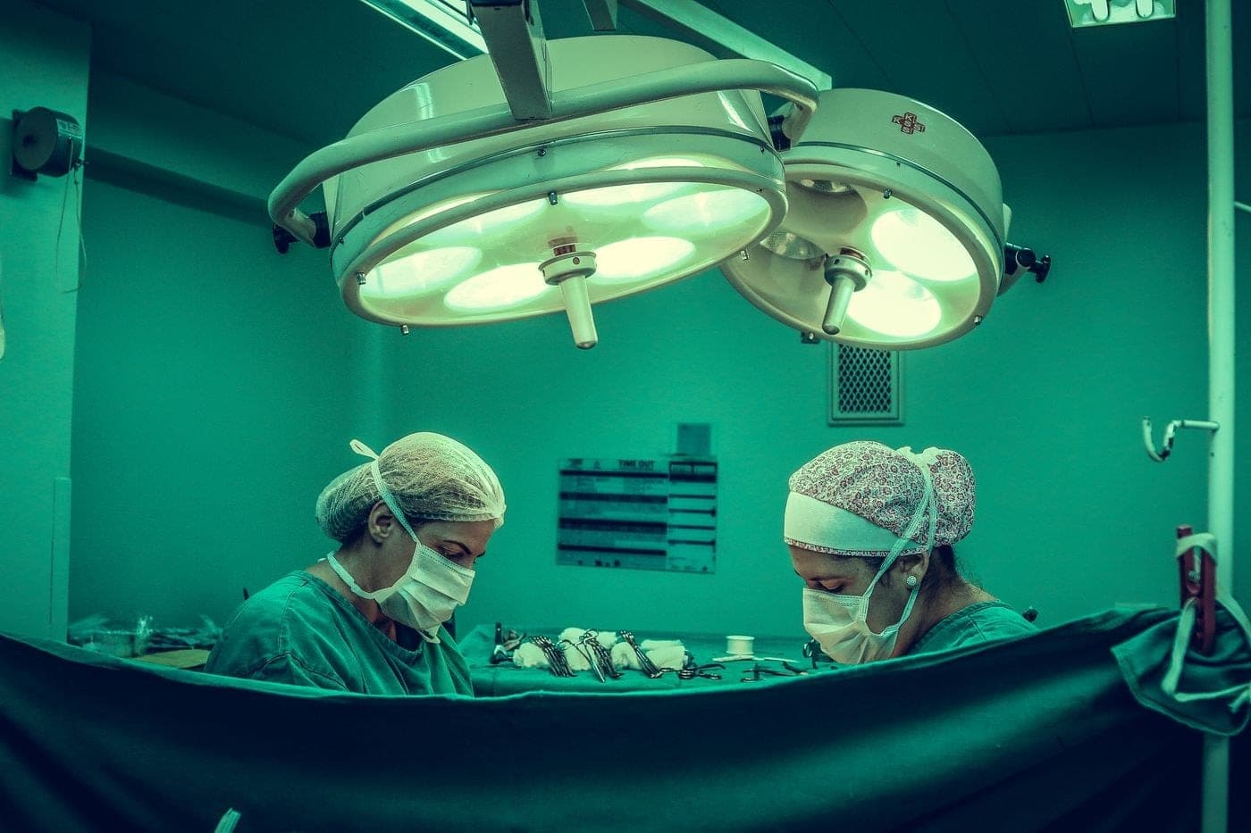 Theatre lights above an operating table