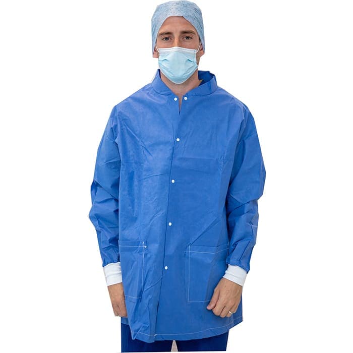 A blue long-sleeve warming operating jacket