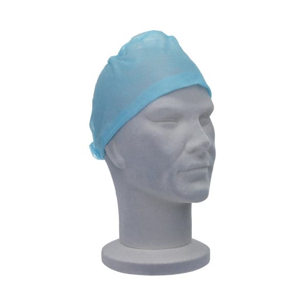 A blue disposable theatre cap