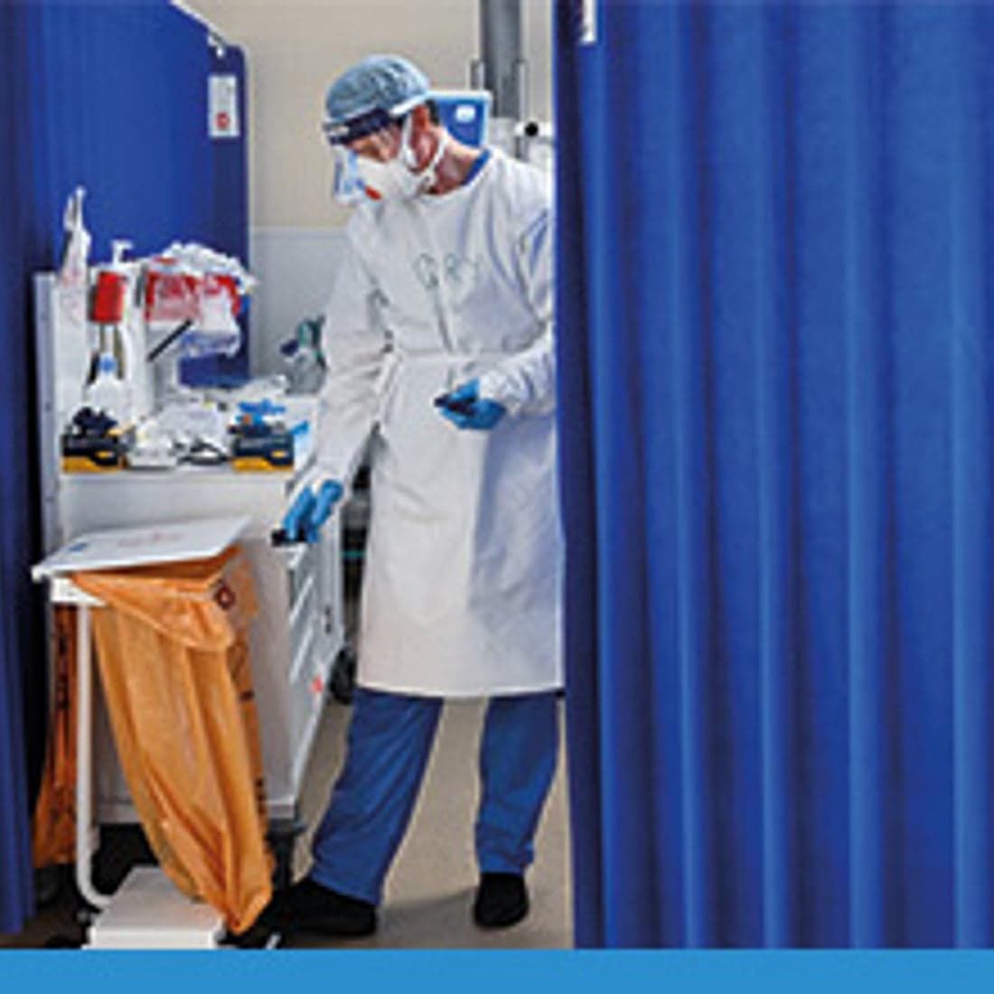 Theatre isolation curtains in a clinical bay