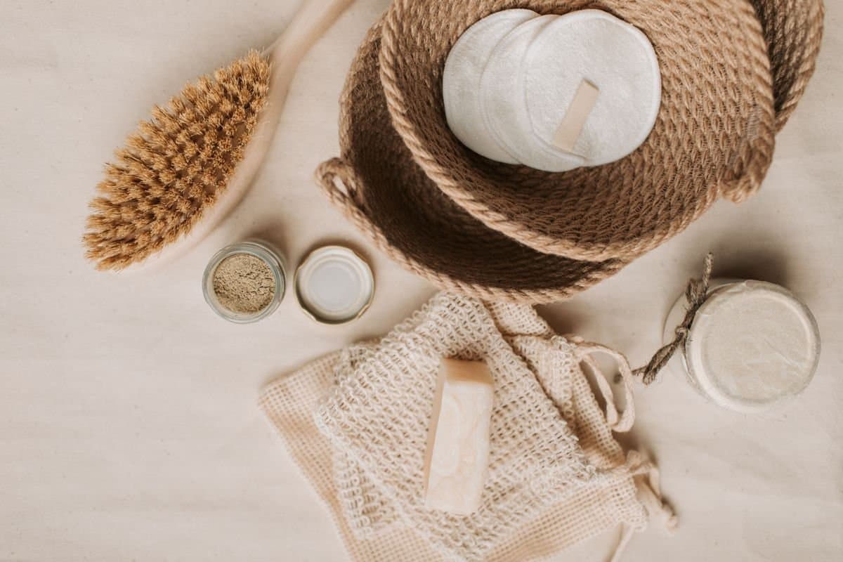 Natural cotton cleansing cloths laid out