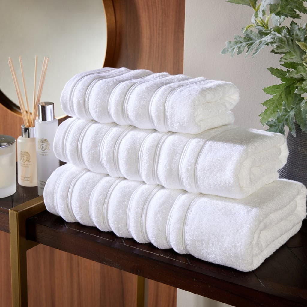 White ripple-texture bath towels