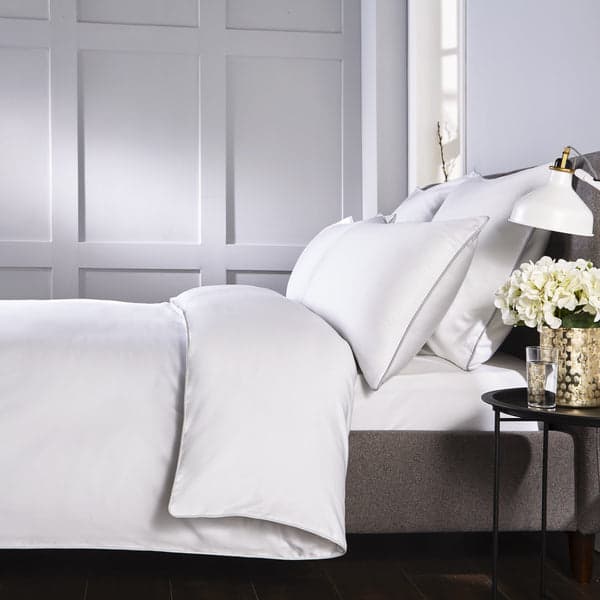 White piped edge duvet set with grey trim