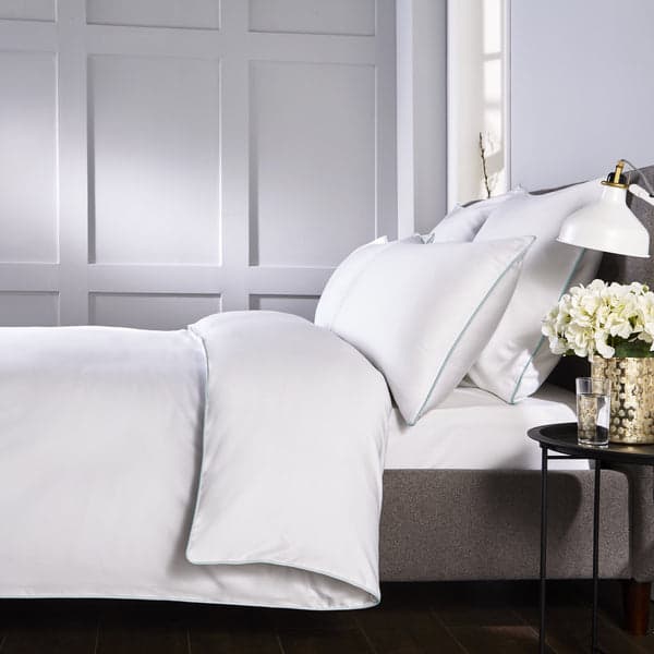 White piped edge duvet set with duck egg trim