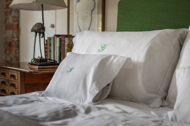 White hemstitch sateen bed linen with monogram