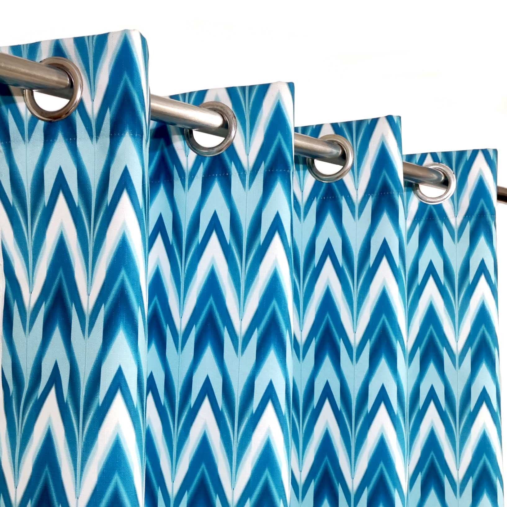 Blue zig-zag digital-printed curtain panel
