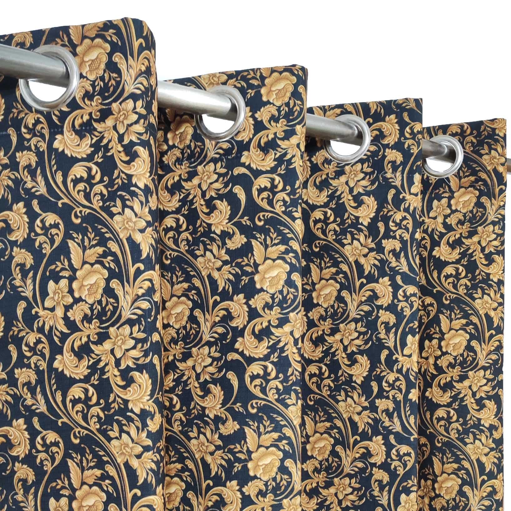 Golden Flowers digital-printed curtain panel