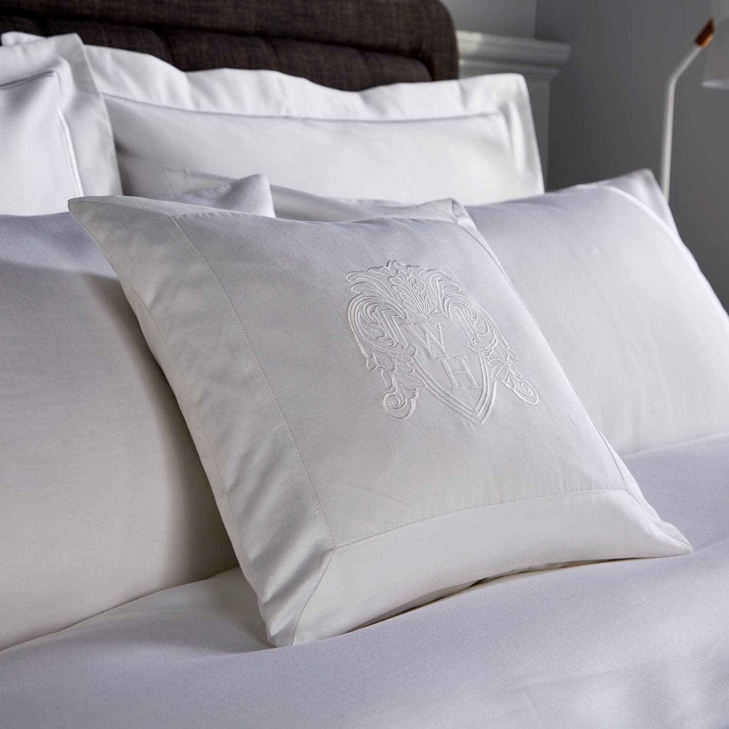 White boudoir cushion cover with white embroidery
